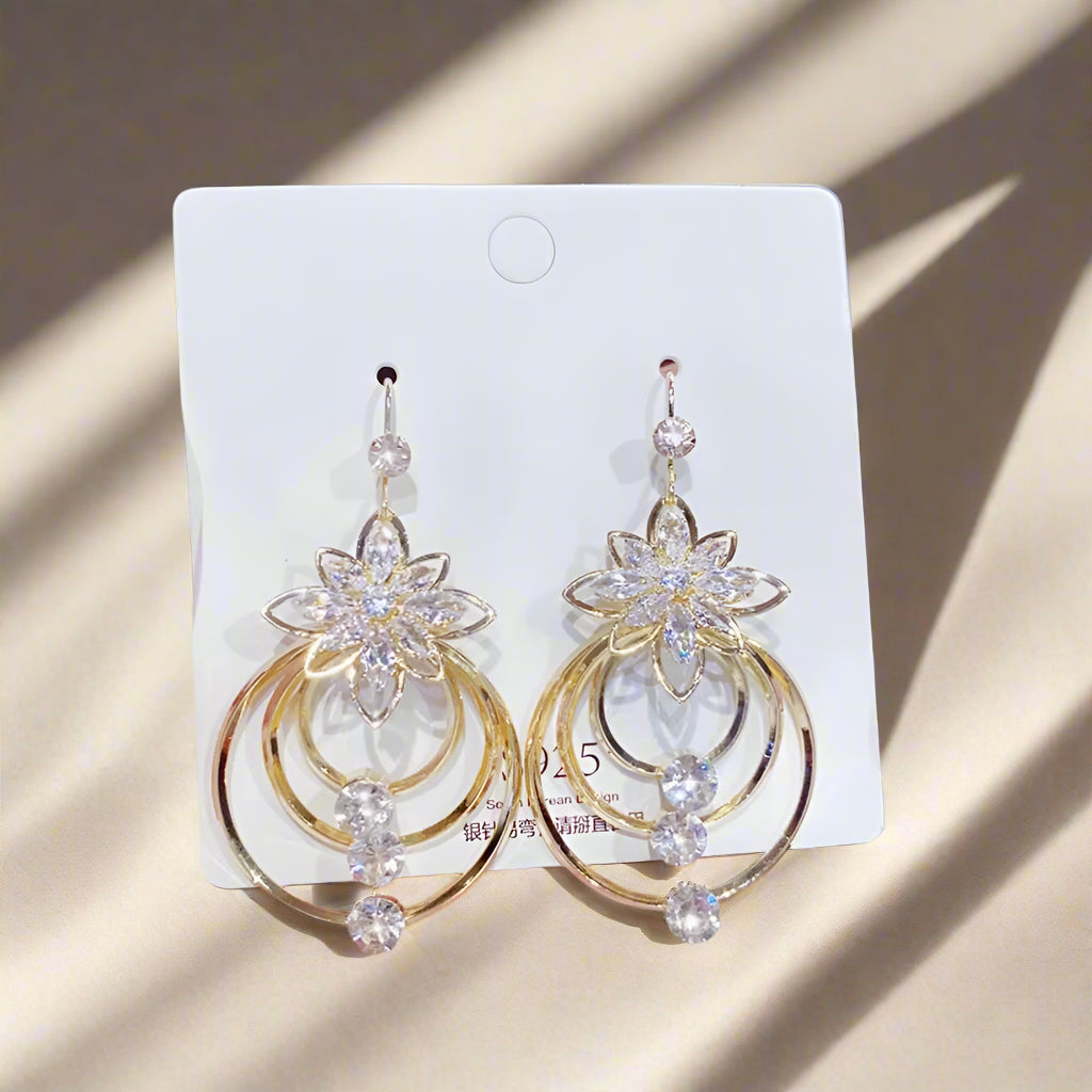 Lotus Shine – Rhinestone Long Tassel Drop Earrings for Women
