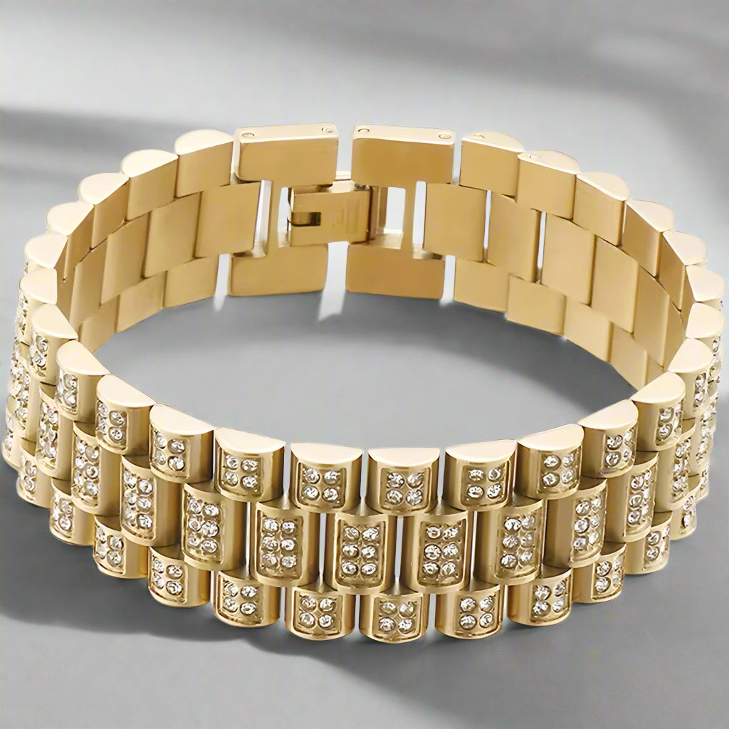 IceLink™ 18MM Gold Strap Chain Bracelet – Street Style Meets Statement Shine