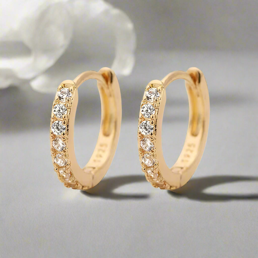 Lumière Mini Crystal Hoops – Sleek Shine in a Subtle Spark