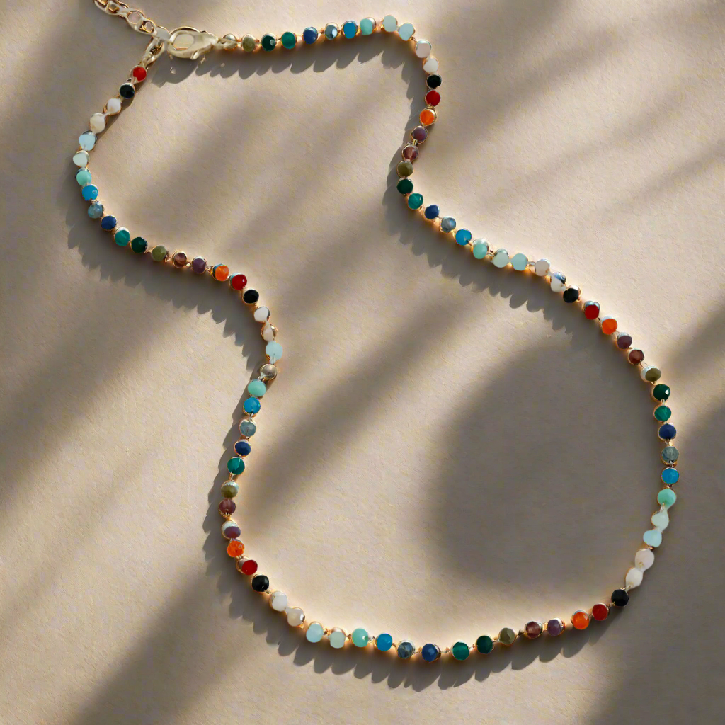 Rainbow Gemstone Beaded Necklace – A Dainty Touch of Color and Charm