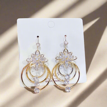 Lotus Shine – Rhinestone Long Tassel Drop Earrings for Women