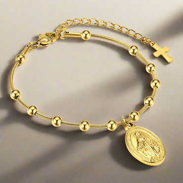 Divine Grace Rosary Bracelet – Faith Woven in Golden Beauty