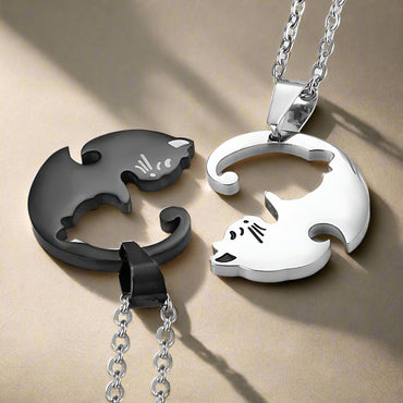 Cat Pendant Stainless Steel Couple Necklaces