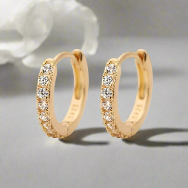 Lumière Mini Crystal Hoops – Sleek Shine in a Subtle Spark